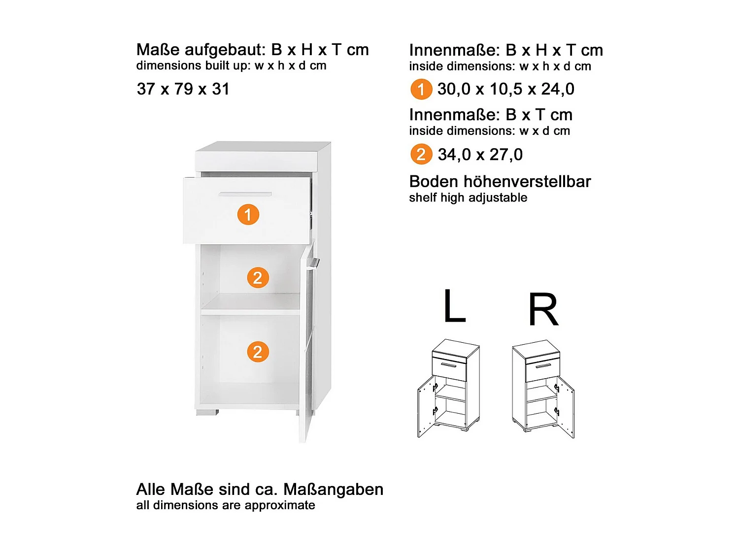 Badkamer Meubel Amanda 10, Wit, 37x31x79 cm, Seven Design