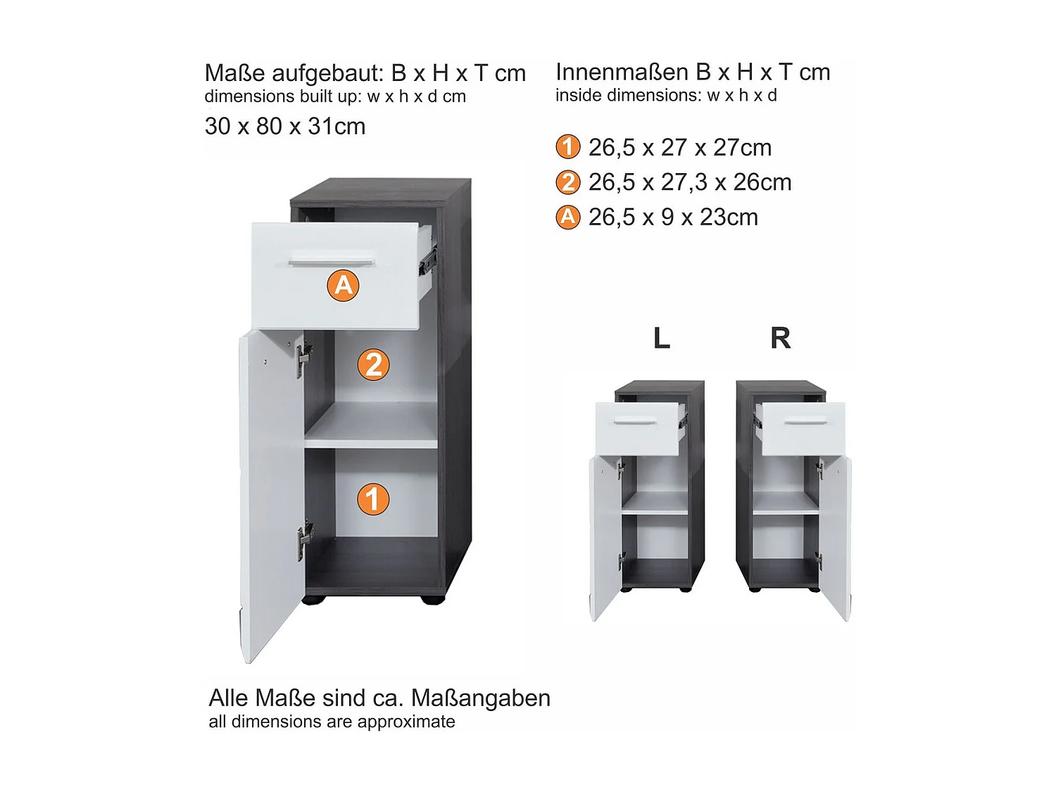 Badkamer Meubel Line, Wit, 30x31x80 cm, Seven Design