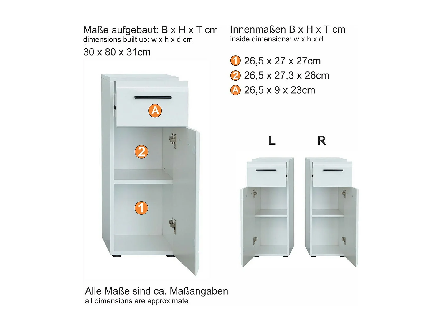 Meuble de Salle de Bain Skin, Blanc, 30x31x79 cm, Seven Design