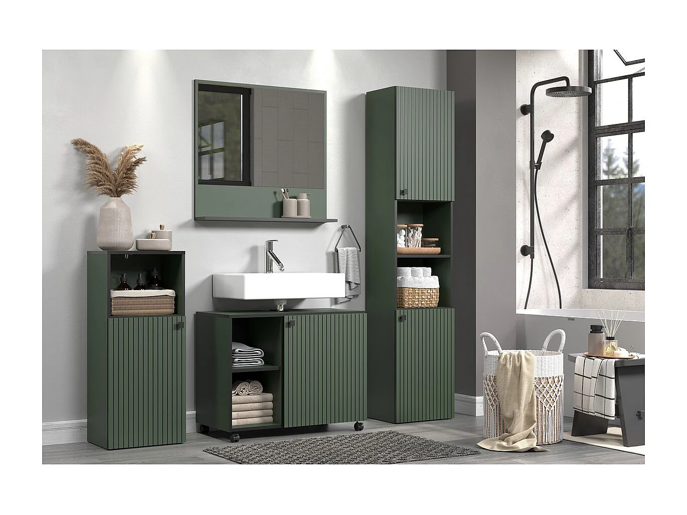 Meuble de Salle de Bain Pure, Vert, 40x31x95 cm, Seven Design