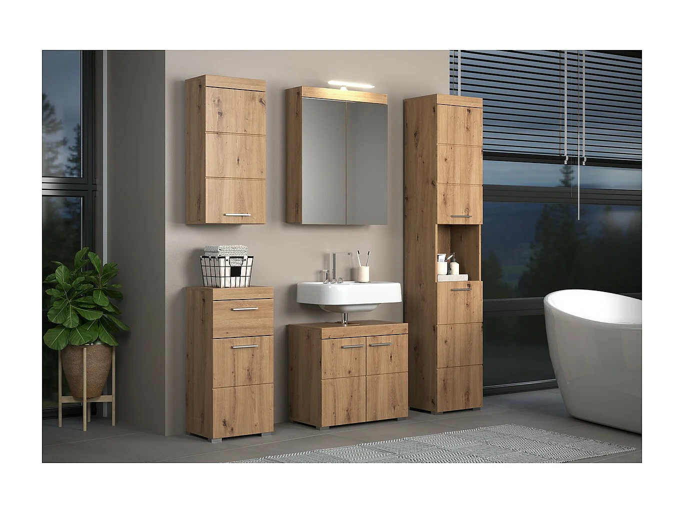 Meuble de Salle de Bain Amanda, Marron, 37x31x79 cm, Seven Design
