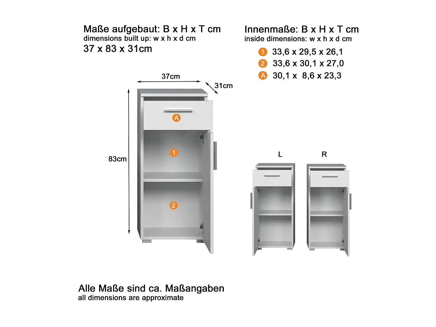 Meuble de Salle de Bain Wons, Blanc, 37x31x83 cm, Seven Design