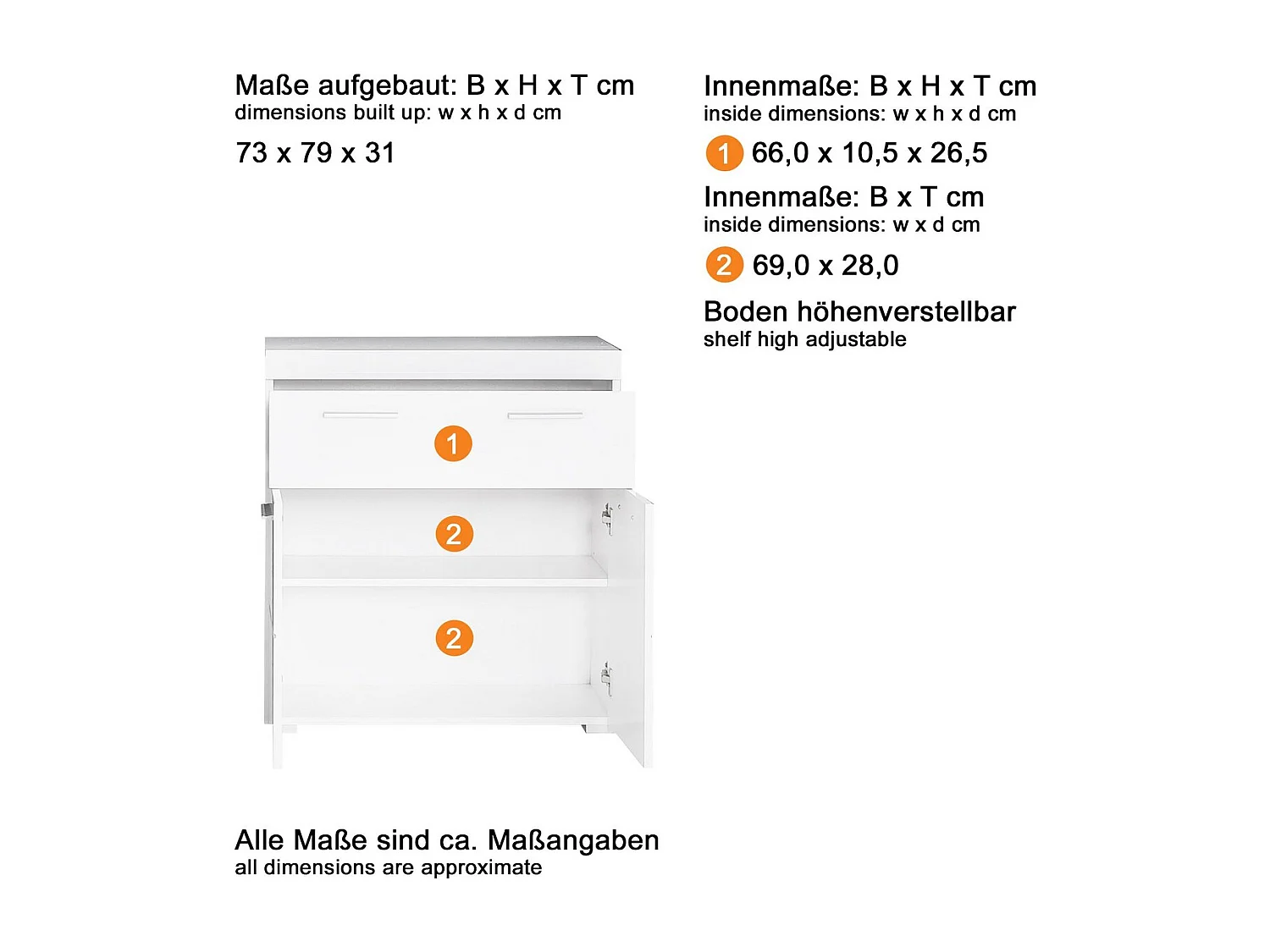 Badkamer Meubel Amanda, Wit, 73x79x31 cm, EPIKASA