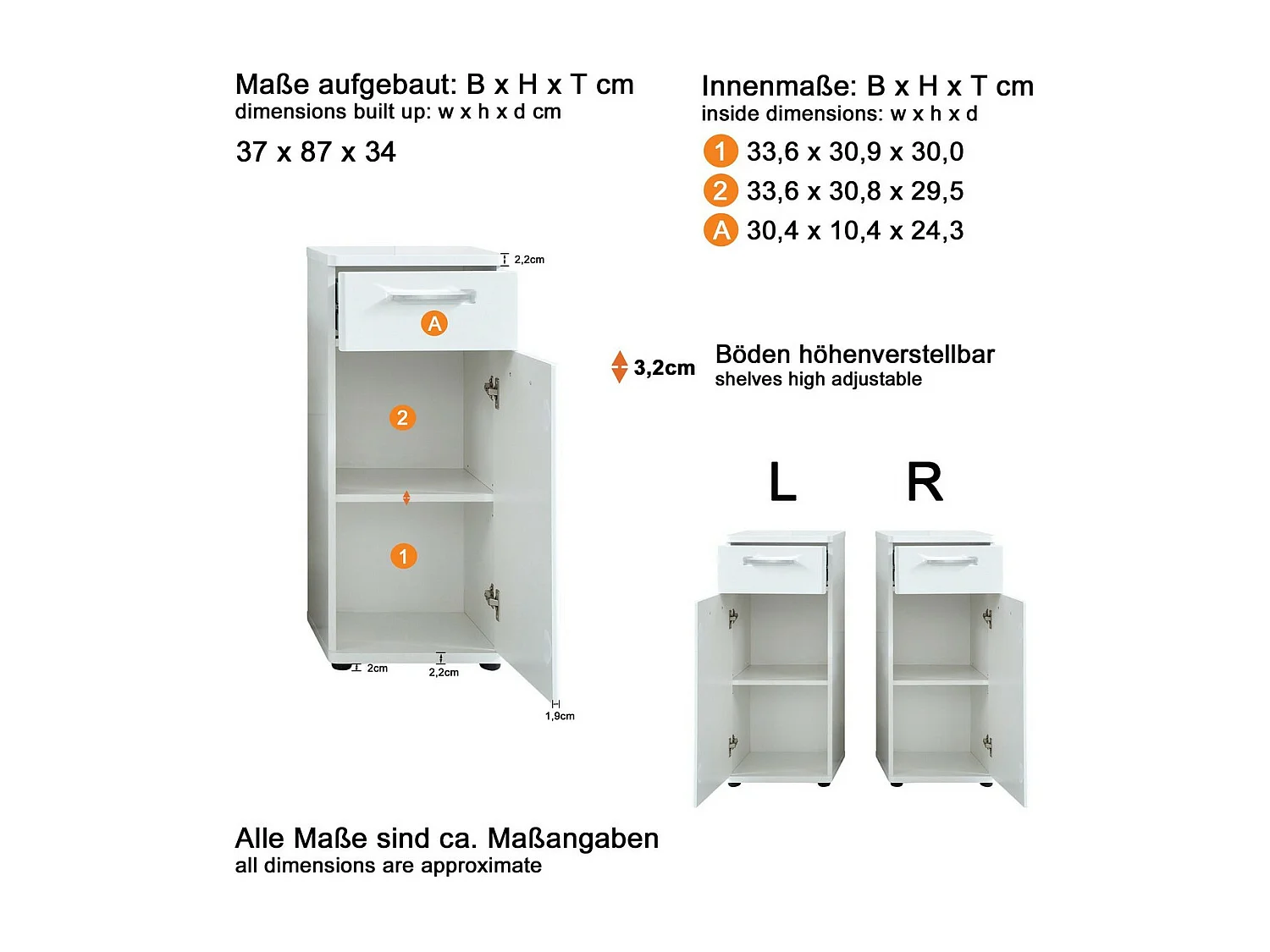 Meuble de Salle de Bain Monte, Blanc, 37x34x87 cm, Seven Design