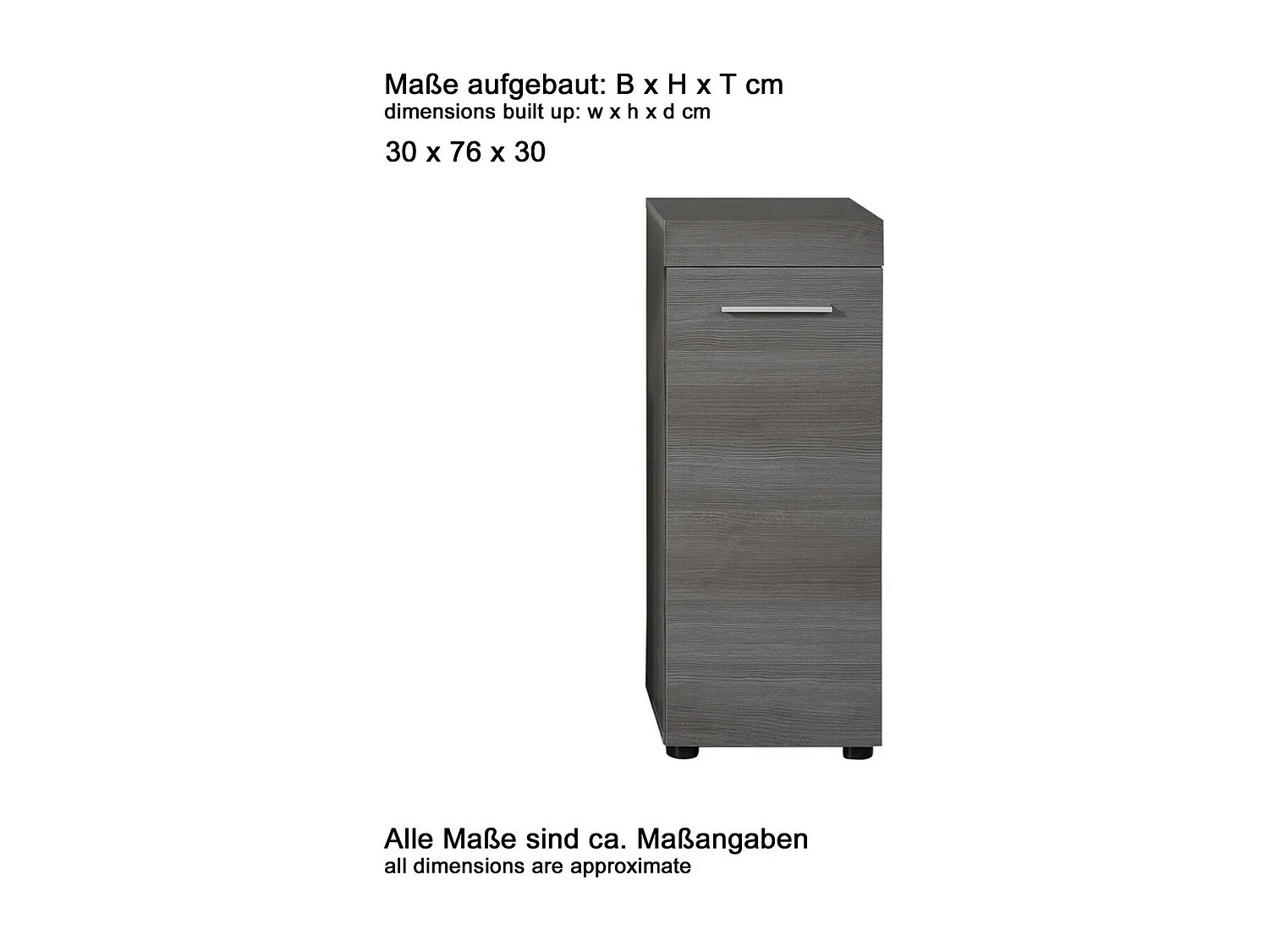 Meuble de Salle de Bain Moon, Gris, 30x30x76 cm, Seven Design