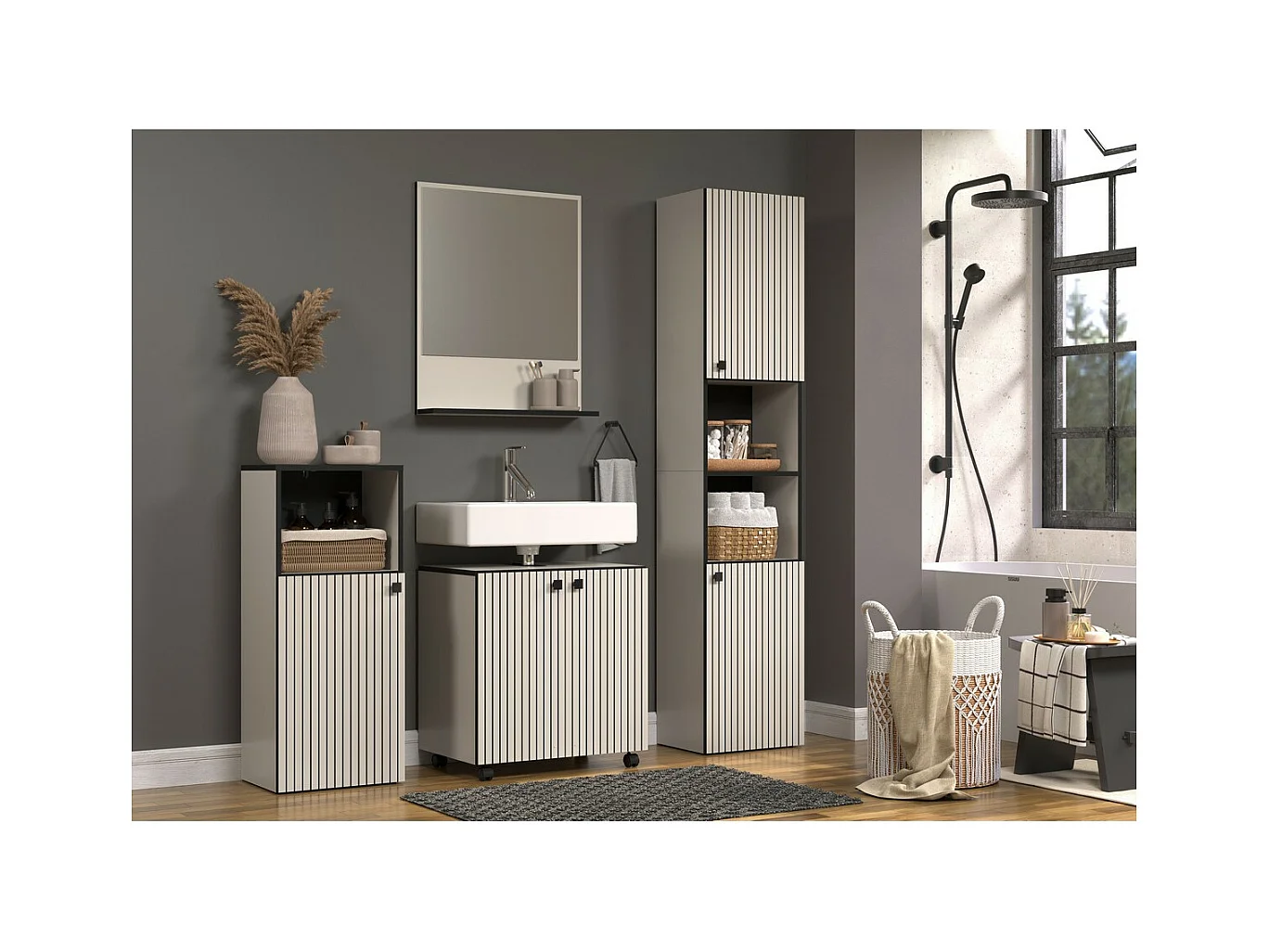 Meuble de Salle de Bain Pure, Gris, 40x31x95 cm, Seven Design