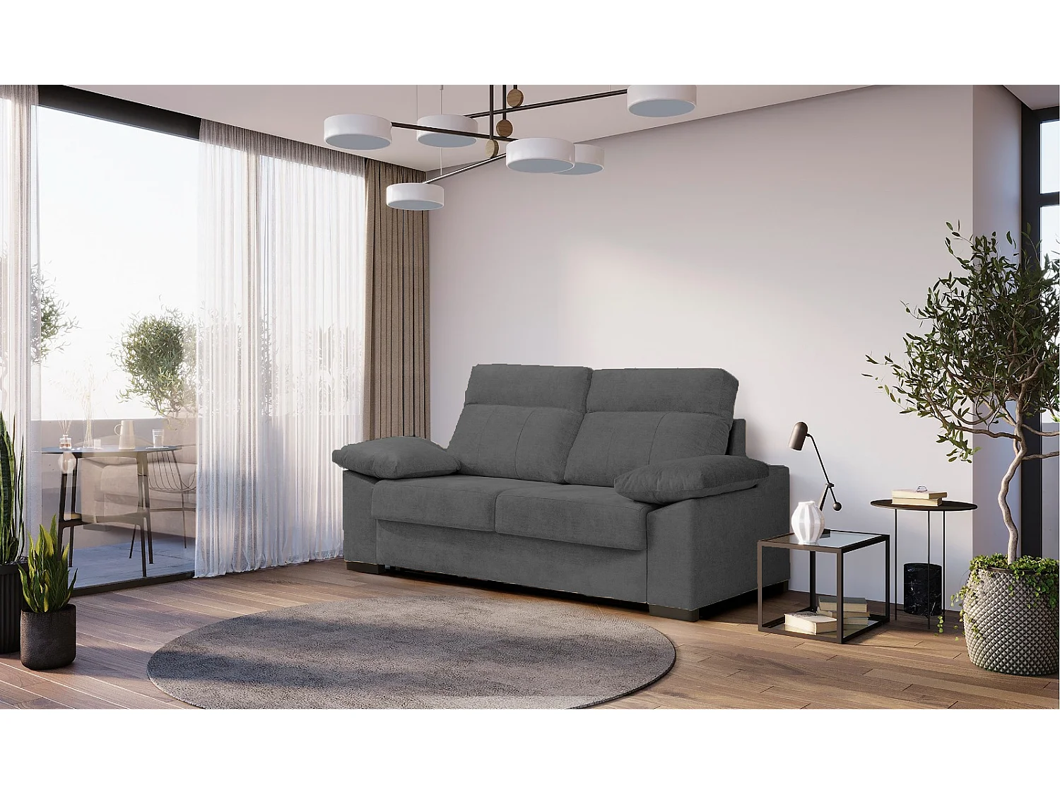 Sofa Cama 3 plazas con Colchón 140x190 | Sistema apertura italiana | Color tapizado Gris oscuro