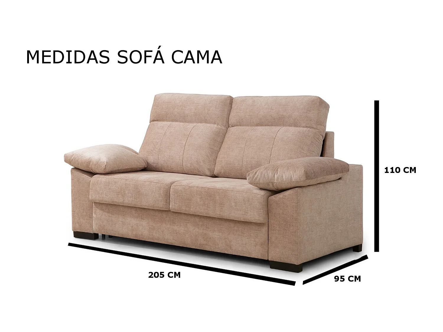 Sofa Cama 3 plazas con Colchón 140x190 | Sistema apertura italiana | Color tapizado Gris oscuro