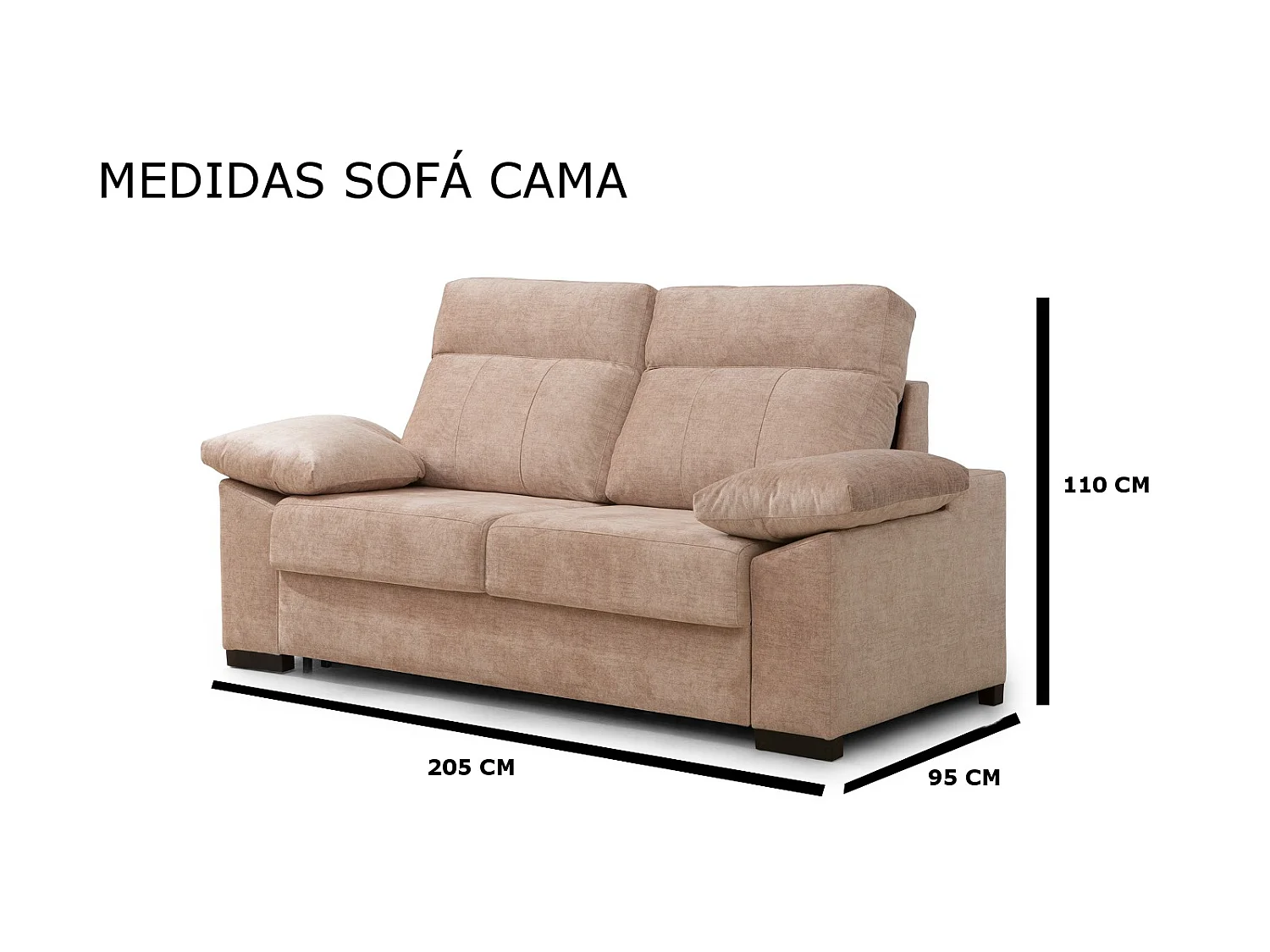 Sofa Cama 3 plazas con Colchón 140x190 | Sistema apertura italiana | Color tapizado Gris oscuro