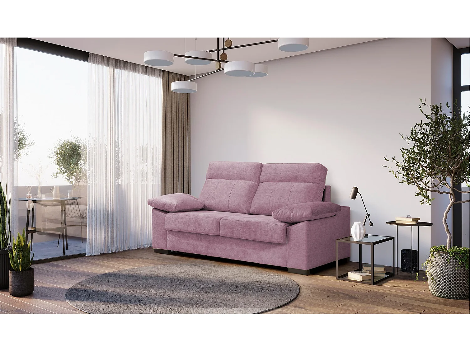 Canapé-lit | Système d'ouverture italien | 3 places | Couleur du revêtement Rosa | Matelas 140x190