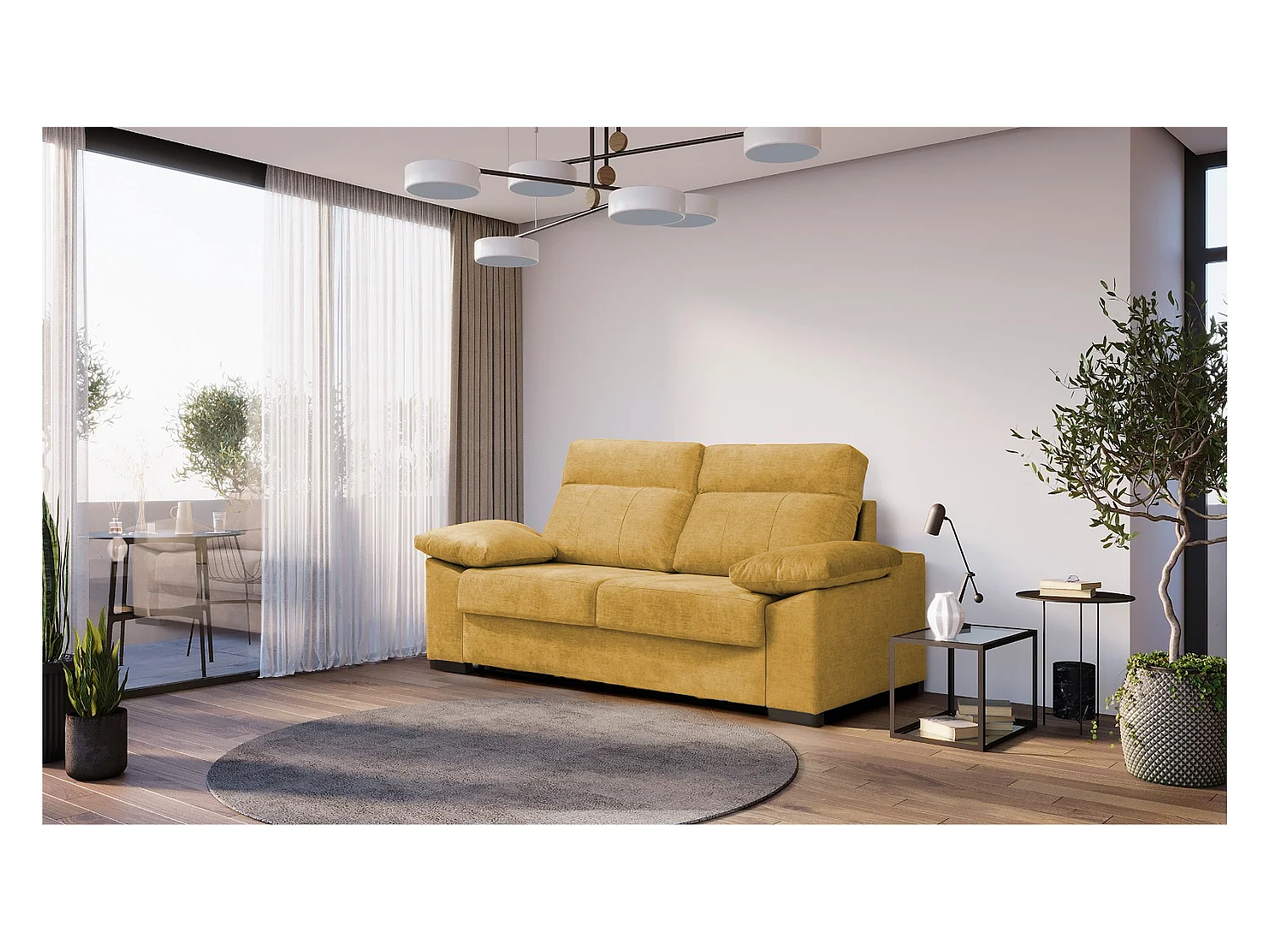 Sofa Cama 3 plazas con Colchón 140x190 | Sistema apertura italiana | Color tapizado Mostaza