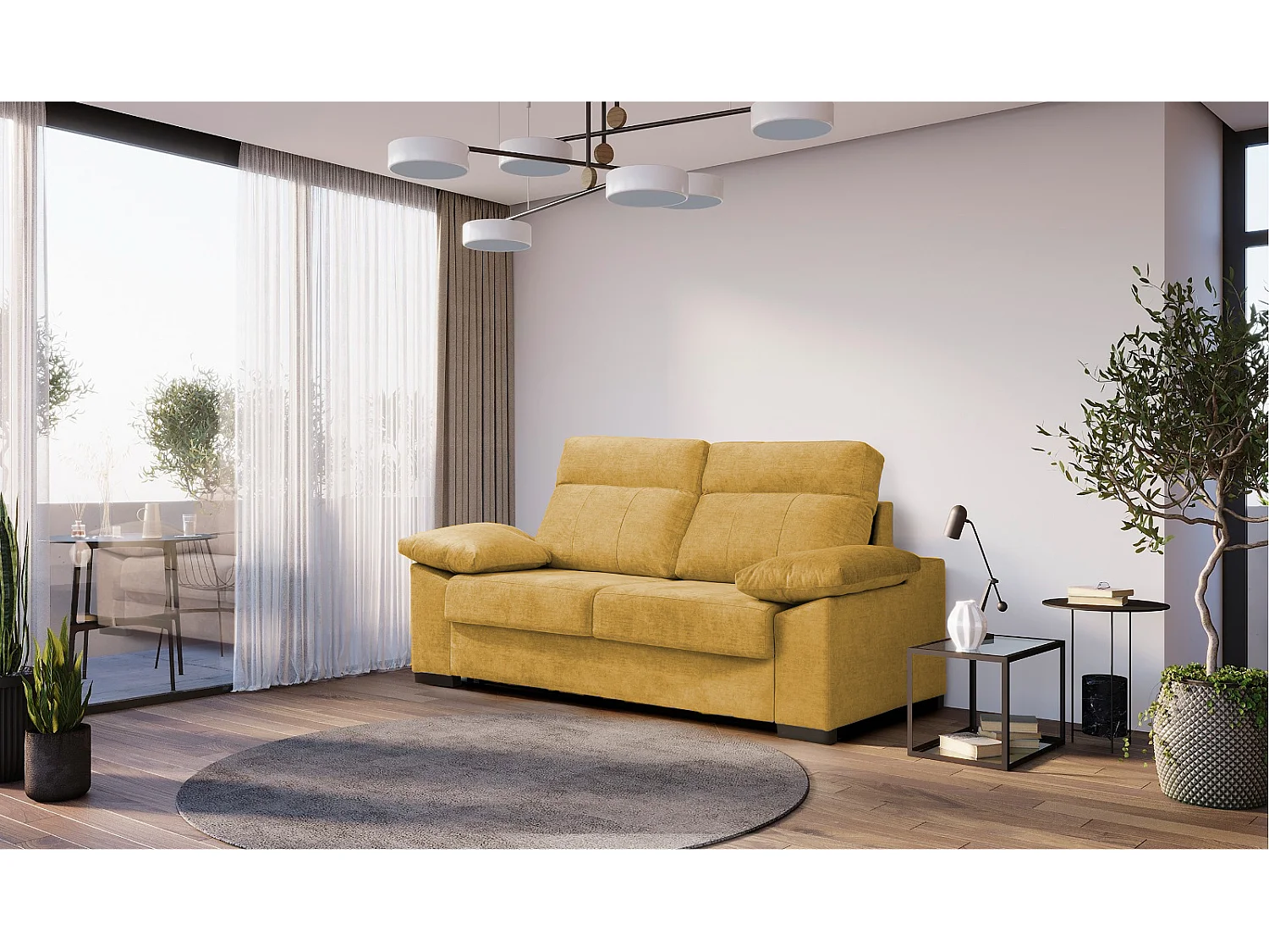 Sofa Cama 3 plazas con Colchón 140x190 | Sistema apertura italiana | Color tapizado Mostaza