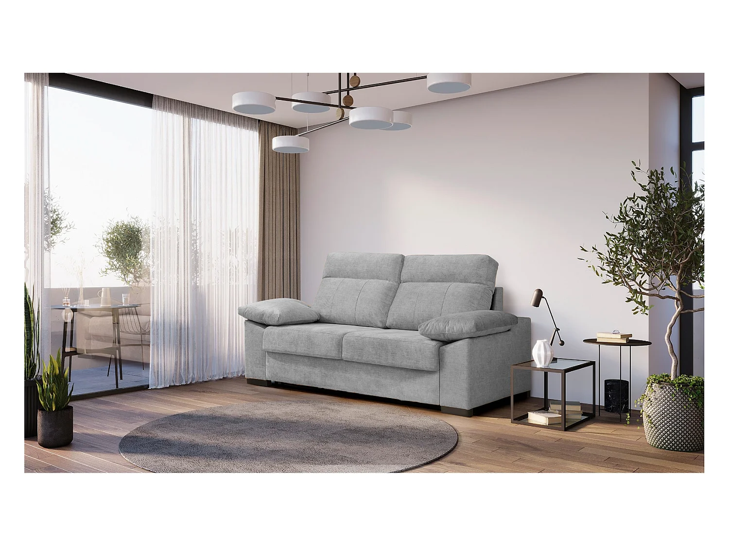 Sofa Cama 3 plazas con Colchón 140x190 | Sistema apertura italiana | Color tapizado Gris claro