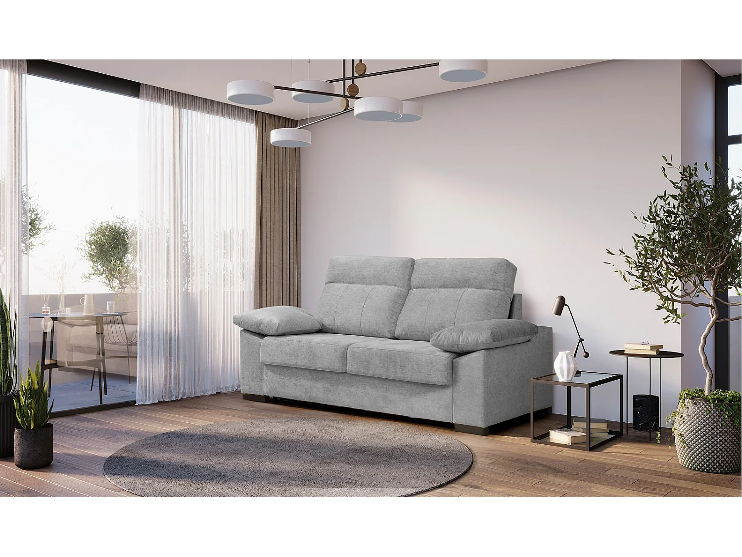Sofa Cama 3 plazas con Colchón 140x190 | Sistema apertura italiana | Color tapizado Gris claro
