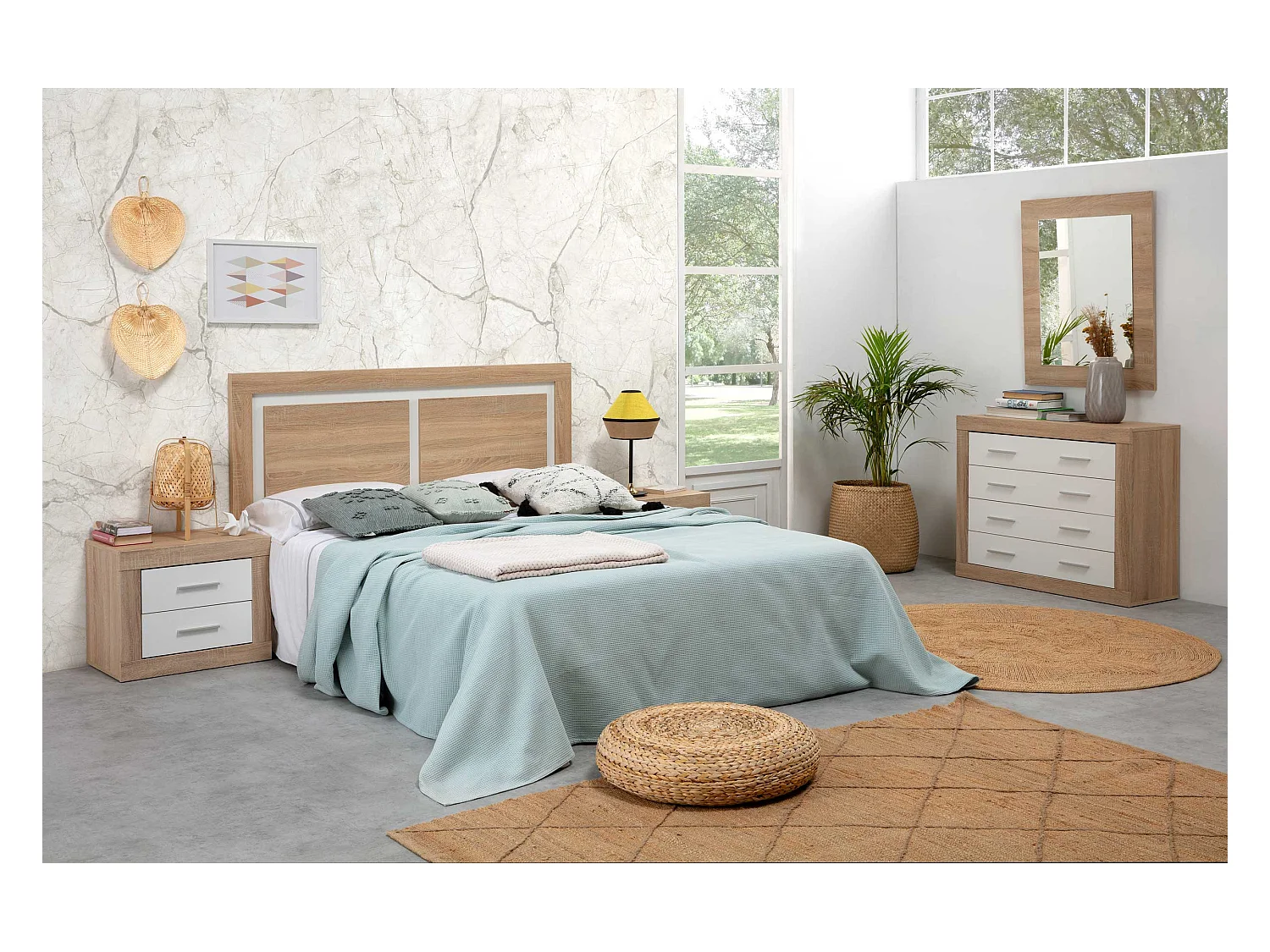 Cabecero Cama 150 en Roble y Blanco (Largo 155 cm/Alto 60 cm/Grosor 3 cm) - Buyqualia