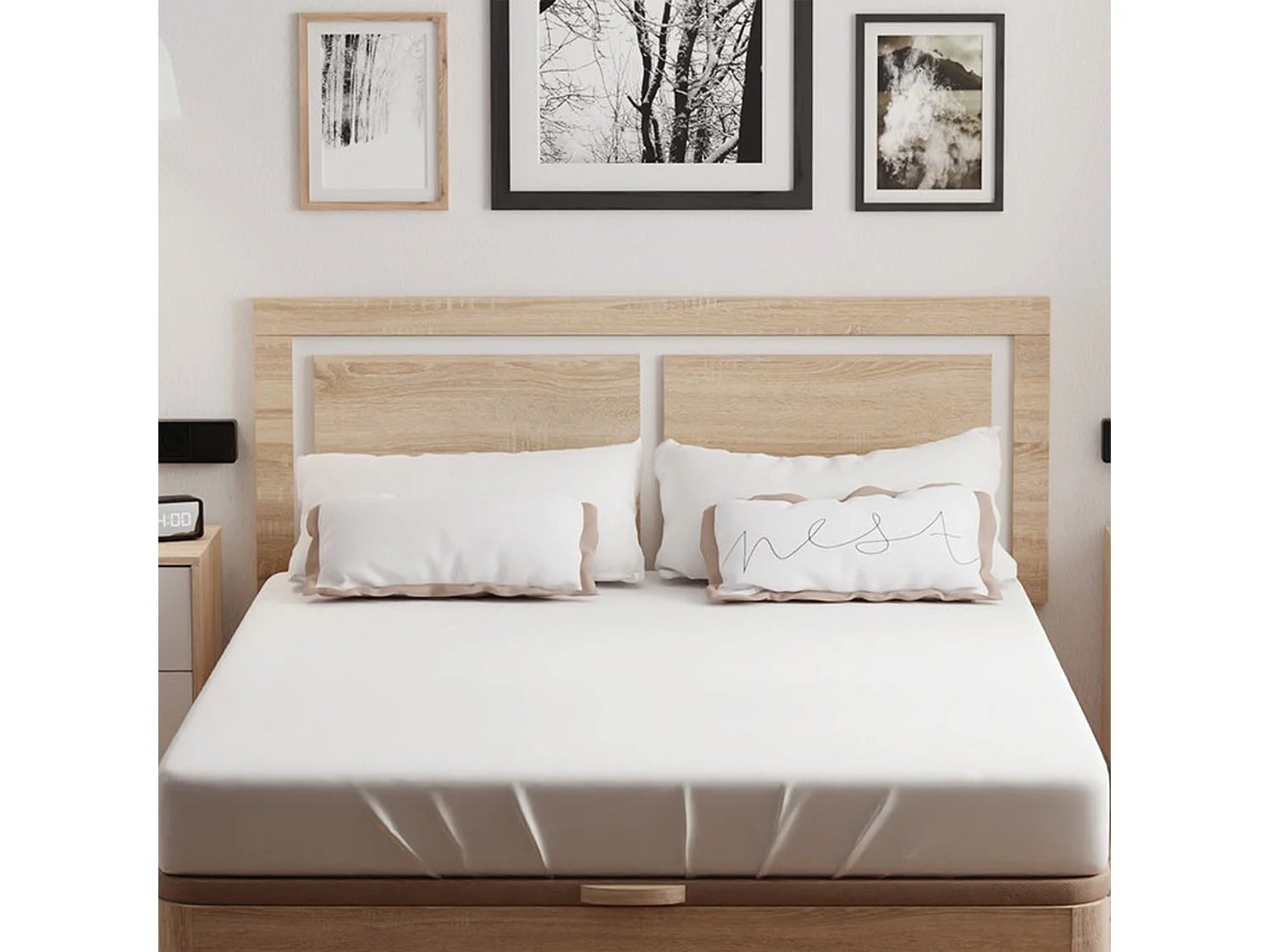 Cabecero Cama 150 en Roble y Blanco (Largo 155 cm/Alto 60 cm/Grosor 3 cm) - Buyqualia