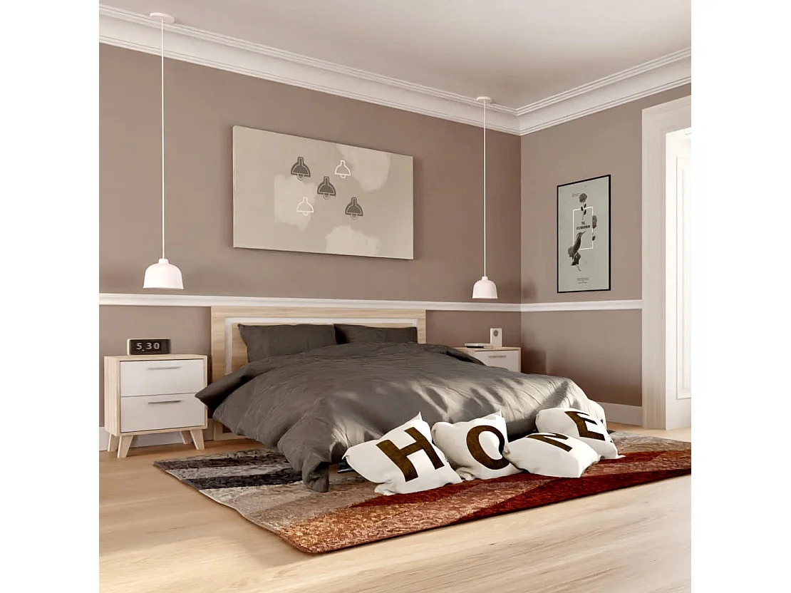 Cabecero Cama 150 en Roble y Blanco (Largo 155 cm/Alto 60 cm/Grosor 3 cm) - Buyqualia