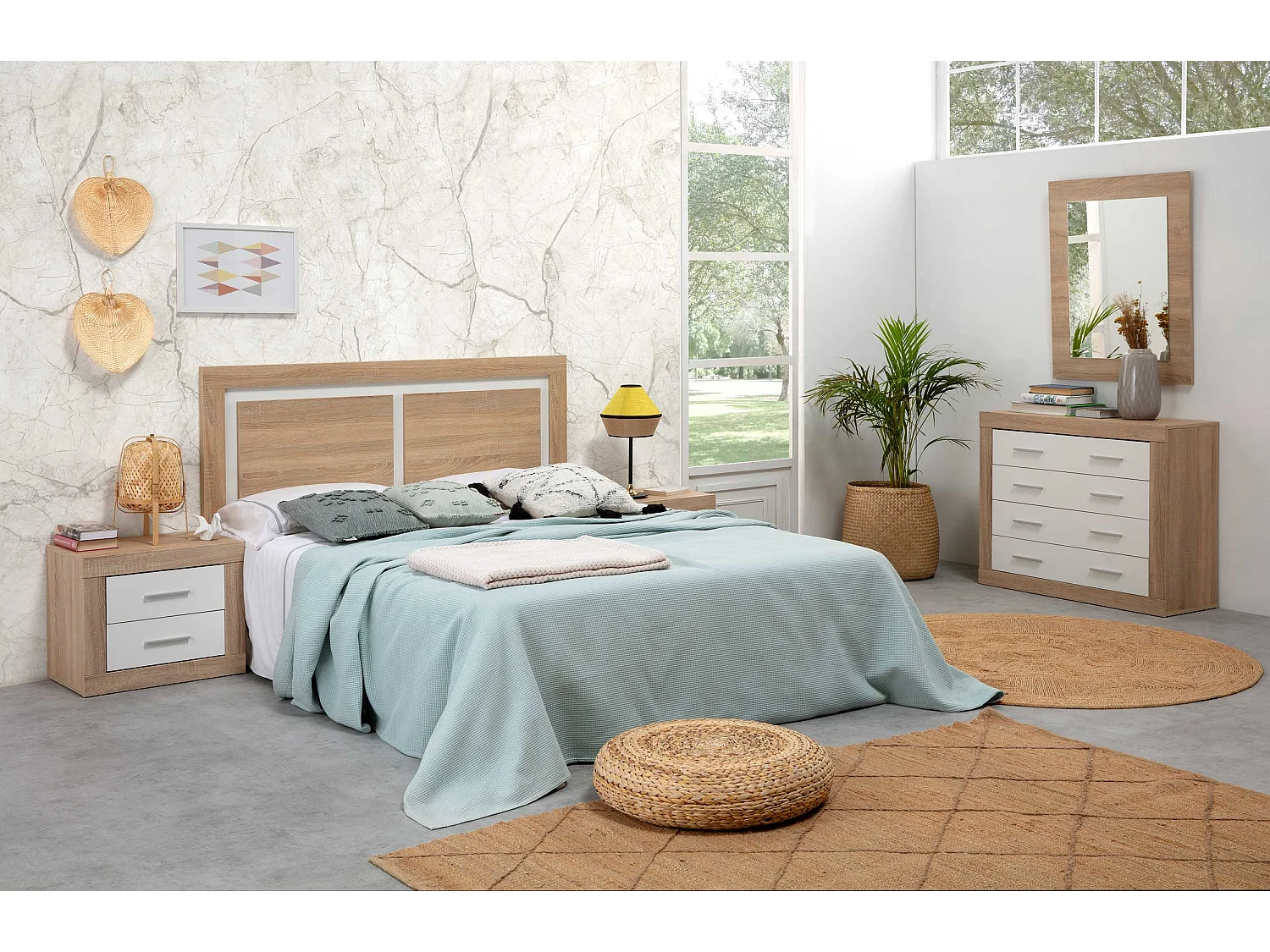 Cabecero Cama 150 en Roble y Blanco (Largo 155 cm/Alto 60 cm/Grosor 3 cm) - Buyqualia