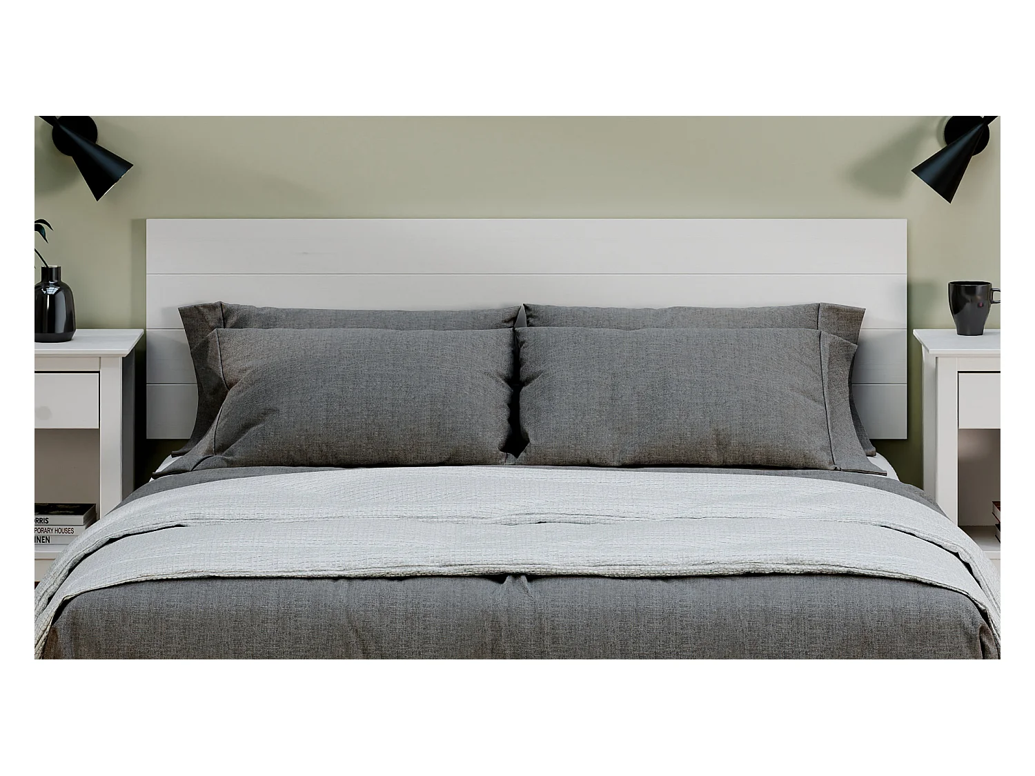 Cabecero Cama Madera Maciza Pino Pintada (155 X 45, Blanco) - Buyqualia