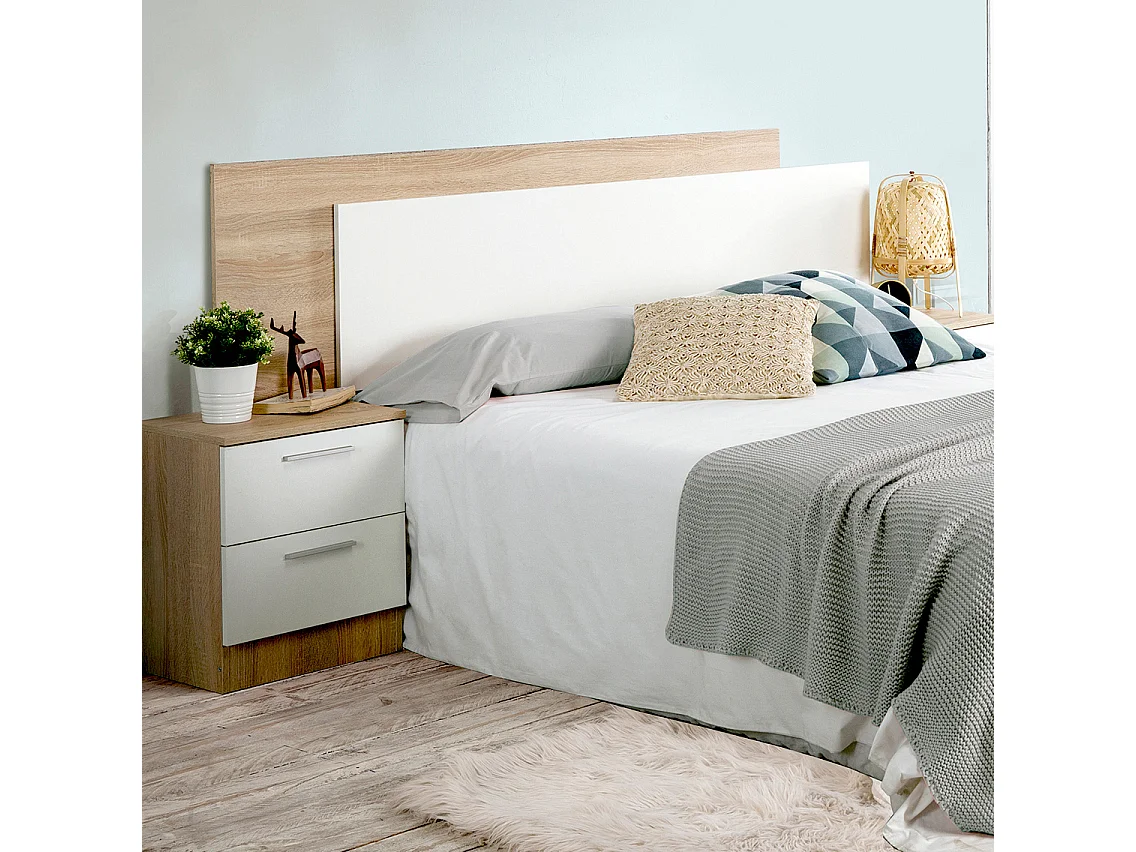 Cabecero Cama en Color Roble - Blanco (Largo 185 cm/Alto 50 cm/Grosor 3 cm) - Buyqualia