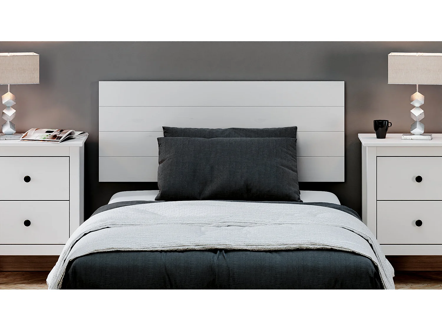 Cabecero Cama Madera Maciza Pino Pintada (110 X 45, Blanco) - Buyqualia