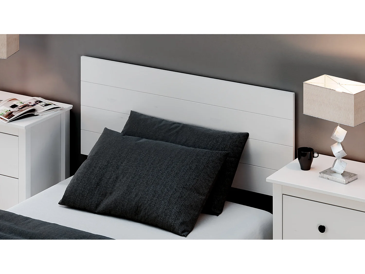 Cabecero Cama Madera Maciza Pino Pintada (110 X 45, Blanco) - Buyqualia