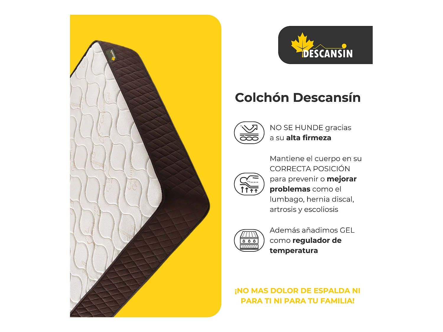 Colchon 70 x 190, Viscoelástico Alta Firmerza Descansin, Ideal para Personas con Dolores de Espalda, Premium, Tejido Transpirable y Antiacaros