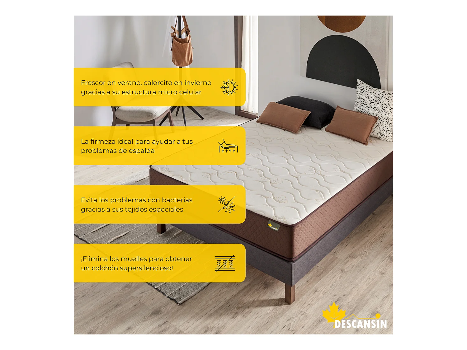 Colchon 135x200 Viscoelástico + REGALO 2 Almohadas Viscoelasticas 70 cm Descansin | Ideal para Personas con Dolores de Espalda | Alta Firmeza | Efecto nube