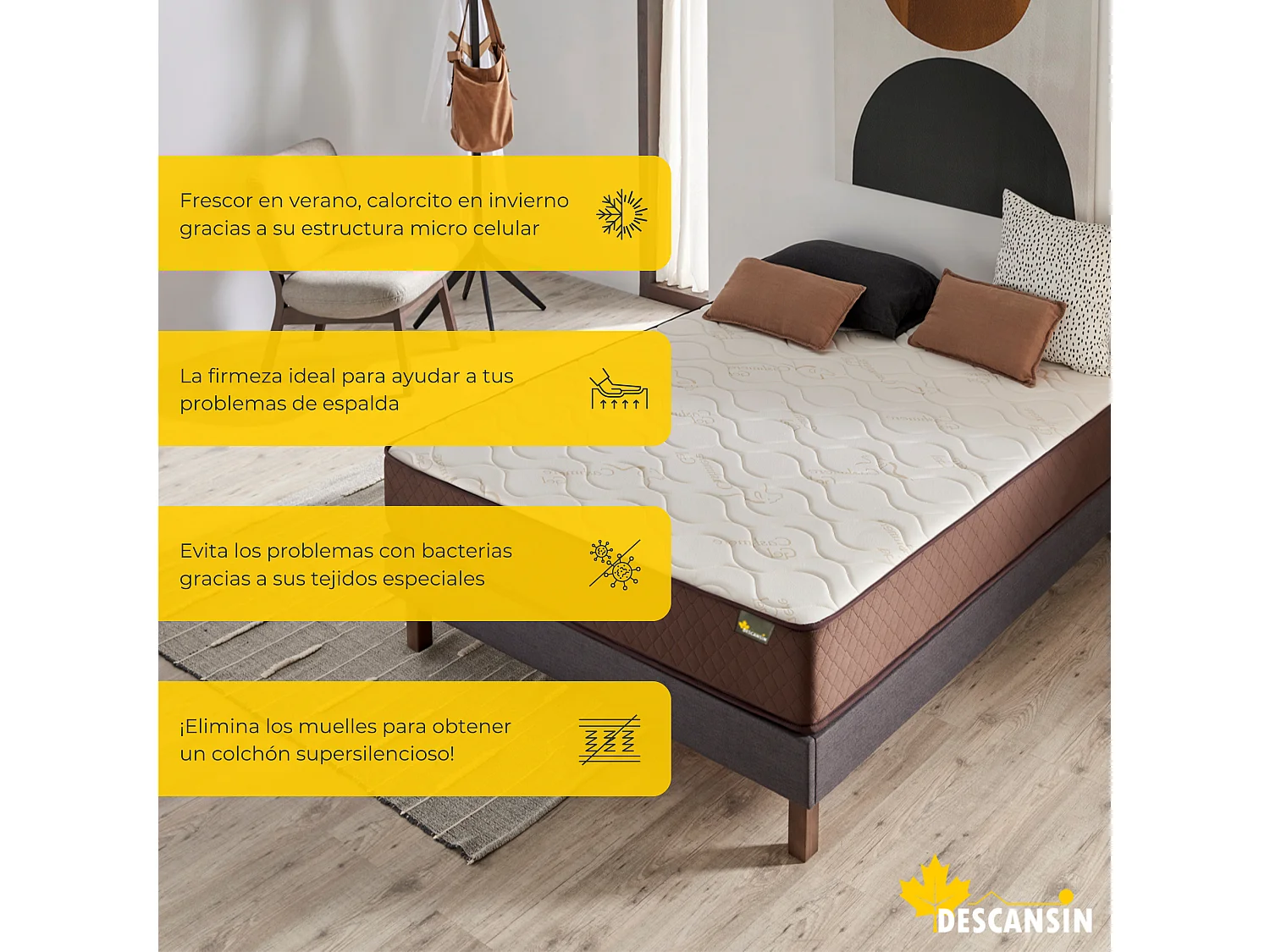 Pack Colchão e Almofada Viscoelástica Descansin | 150 x 190 |  22 cm de altura com 7 zonas de descanso | Alta Firmeza | efeito nuvem