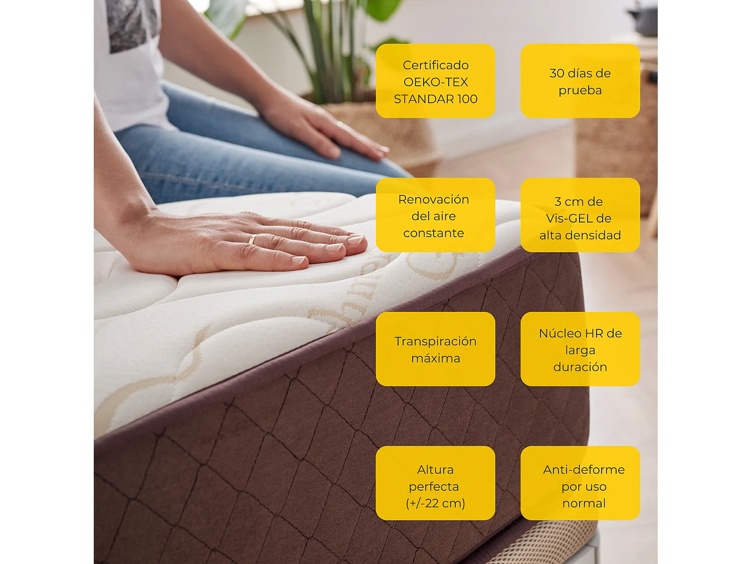 Pack Matelas + Oreiller Viscoélastique |  200x200 | Idéal Très épais 22 cm, 7 zones Confort | Haute fermeté | effet nuage