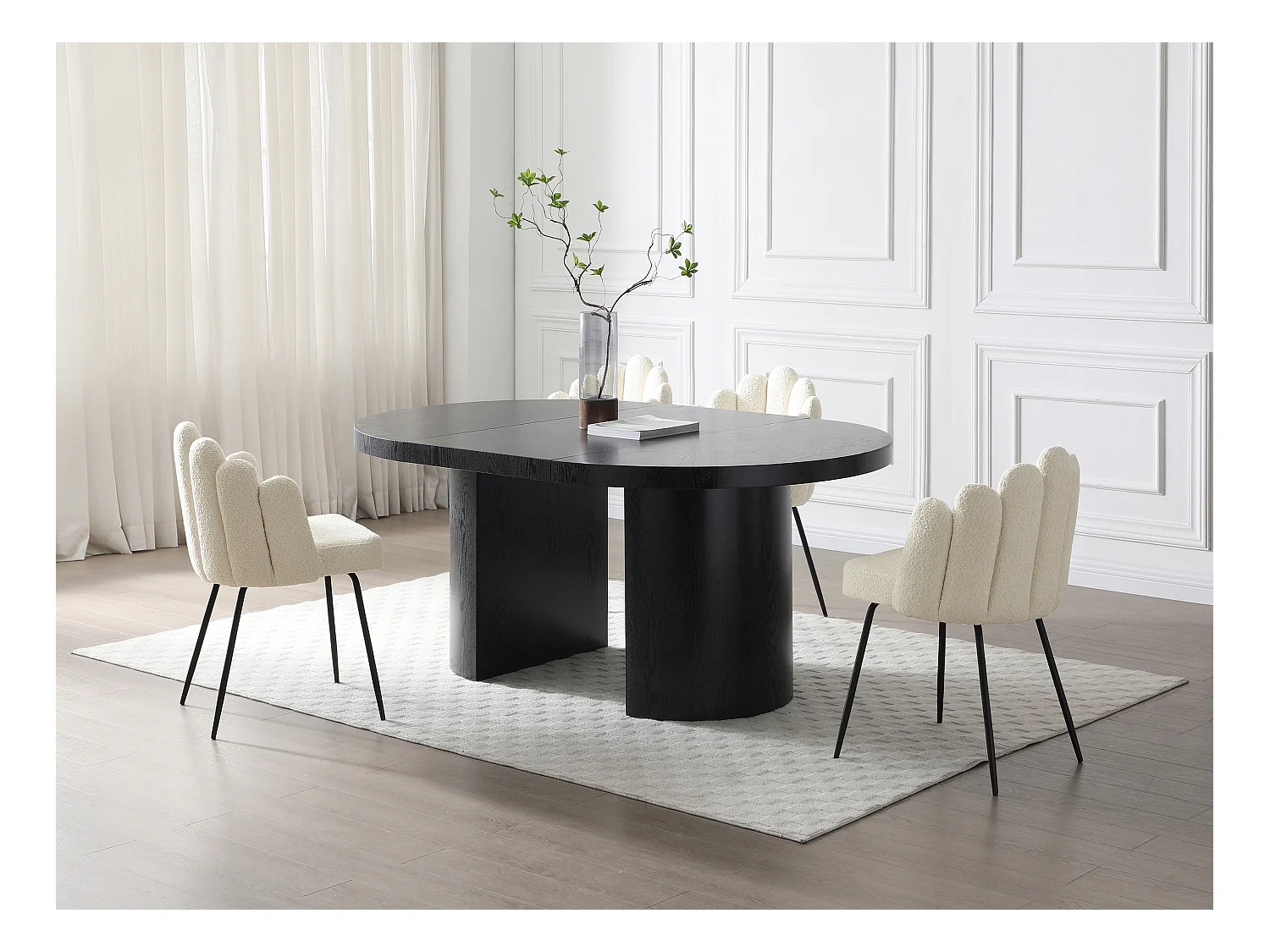Lot de 6 chaises en tissu bouclette et métal noir - Crème - ALTINAM de Pascal MORABITO