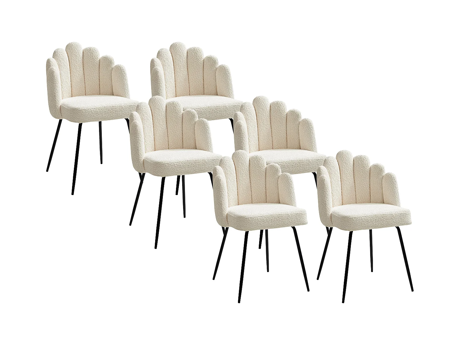 Conjunto de 6 sillas de tela rizada y metal negro - Crema - ALTINAM de Pascal MORABITO
