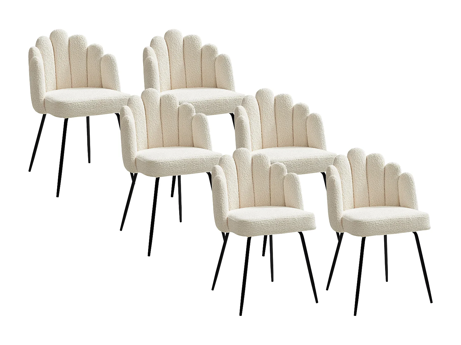 Stuhl 6er-Set - Bouclé-Stoff & schwarzes Metall - Cremefarben - ALTINAM von Pascal MORABITO