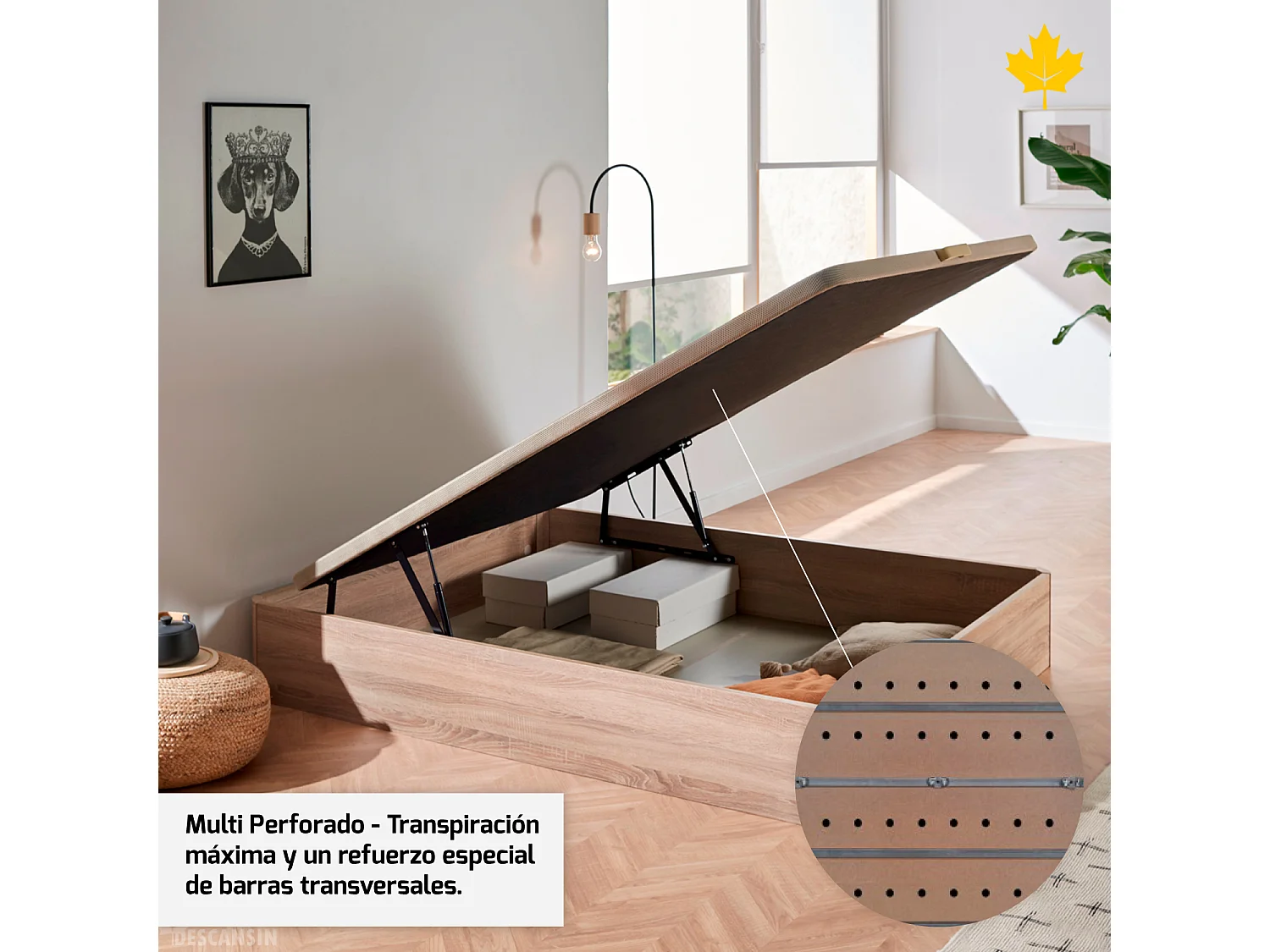 Pack Colchon + Cabecero + Canape Abatible Descansin | 90 x 190 | Beis | Maxima Comodidad | Gran Almacenaje