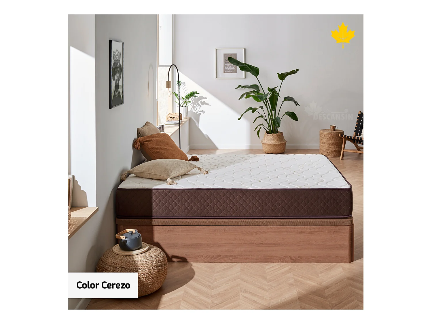 Pack Colchon Descansin + Canape Abatible 180 x 200 | Color Cerezo | Maxima Comodidad | Gran Almacenaje