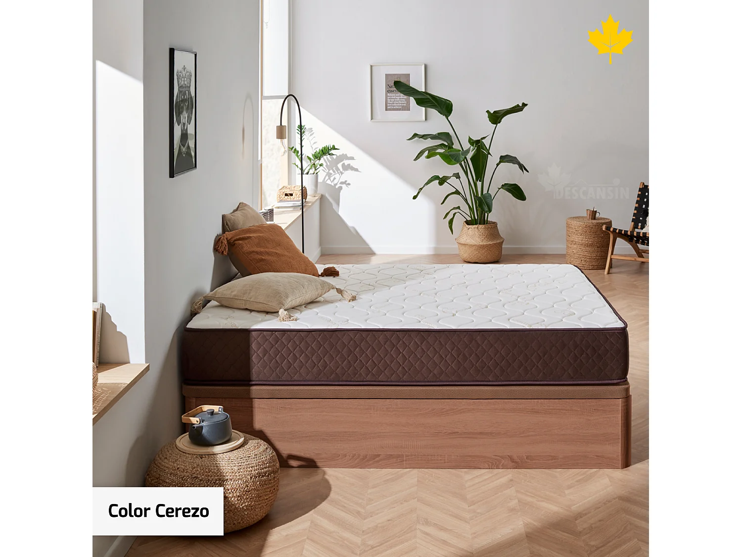 Pack Colchon Descansin + Canape Abatible 90 x 190 | Color Cerezo | Maxima Comodidad | Gran Almacenaje
