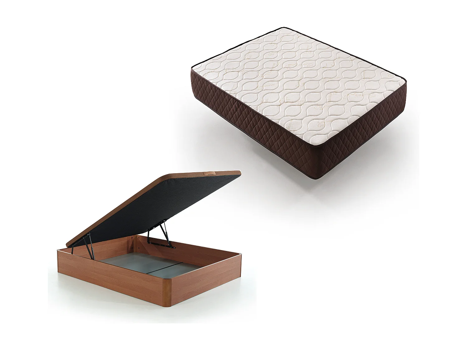 Pack Colchón Descansin + Canapé Abatible 160x190 | Color Cerezo | Maxima Comodidad | Gran Almacenaje