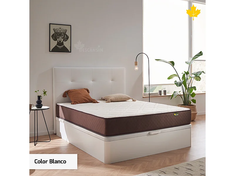 Pack Colchon + Cabecero + Canape Abatible Descansin | 150 x 200 | Blanco | Maxima Comodidad | Gran Almacenaje