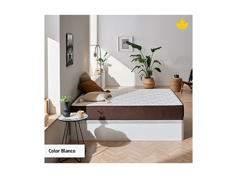 Pack Colchon Descansin + Canape Abatible 160 x 200 | Color Blanco | Maxima Comodidad | Gran Almacenaje