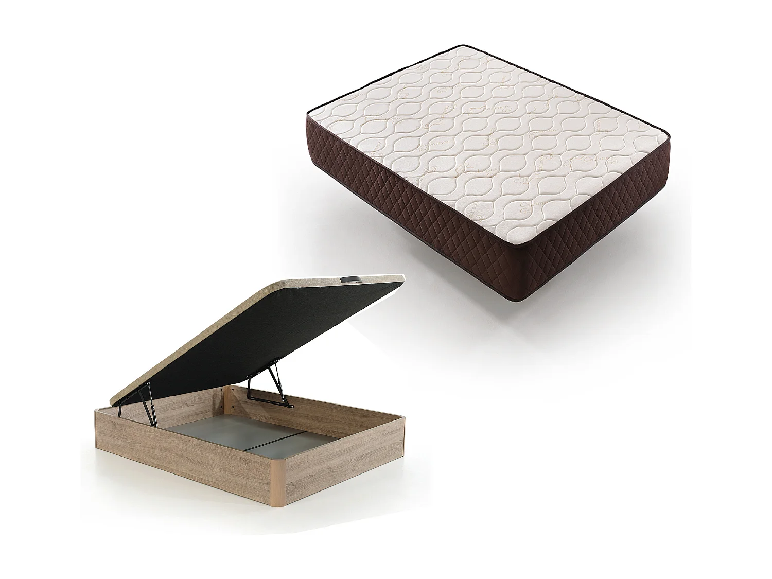 Pack Colchon Descansin + Canape Abatible 180 x 200 | Color Beis | Maxima Comodidad | Gran Almacenaje