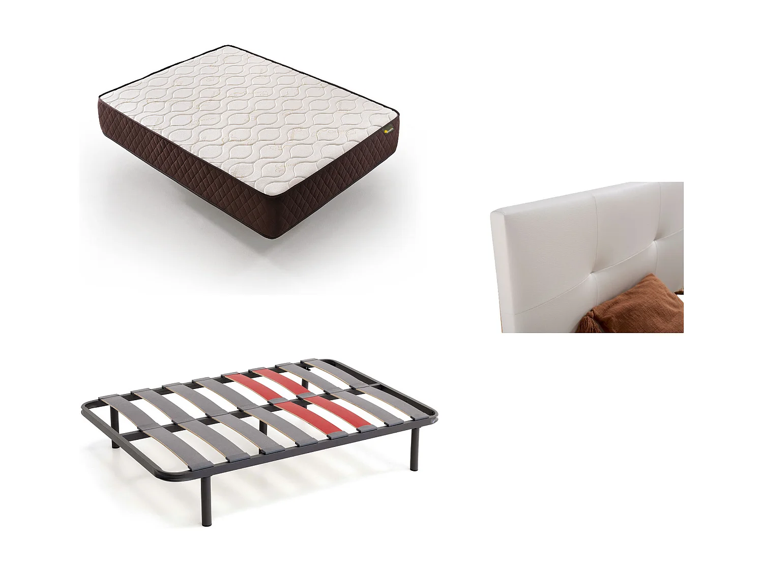 Pack Colchão + Cabeceira Estofada + Sommier 90x190 | Branco