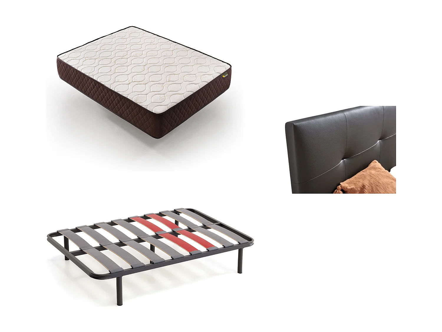 Pack Colchon + Cabecero Tapizado + Somier Descansin | 160 x 190 | Negro | Ideal para Personas con Dolores de Espalda | Facil montaje | Silencioso