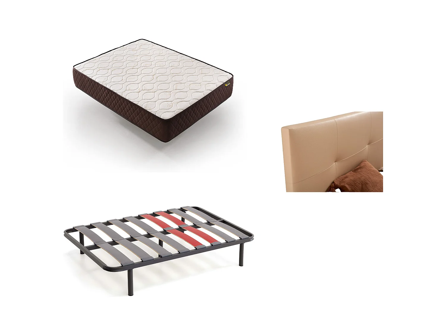 Pack Colchon + Cabecero Tapizado + Somier Descansin | 180 x 200 | Beis | Ideal para Personas con Dolores de Espalda | Facil montaje | Silencioso