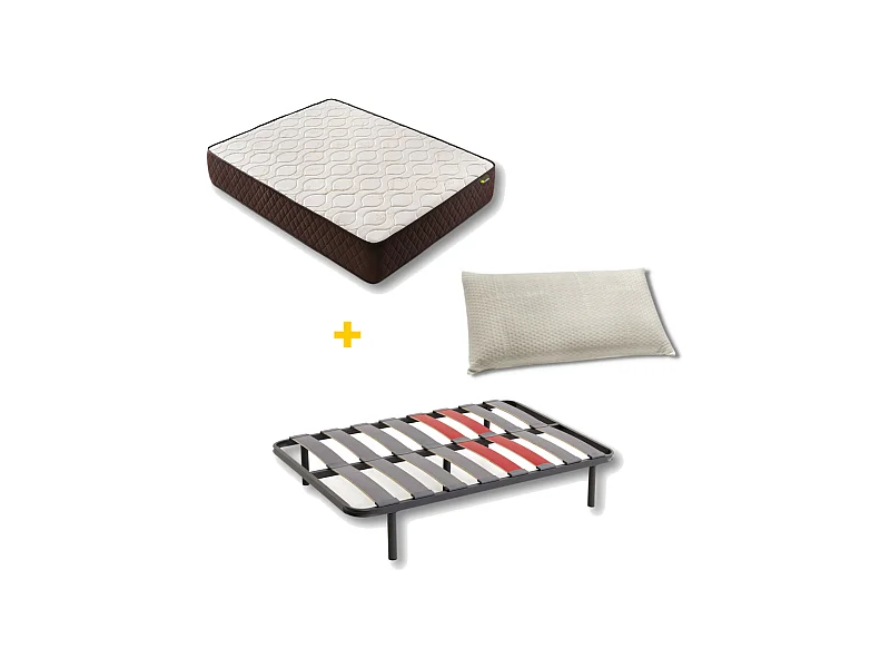 Pack Colchão e Almofada Viscoelástica e Cama de cama Descansin | 120 x 200 |  22 cm de altura com 7 zonas de descanso | Efeito nuvem | Silencioso