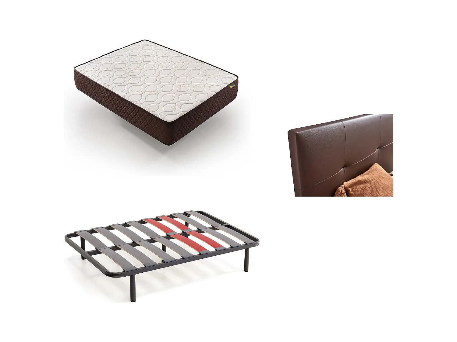 Pack Colchon + Cabecero Tapizado + Somier Descansin | 150 x 190 | Wengue | Ideal para Personas con Dolores de Espalda | Facil montaje | Silencioso