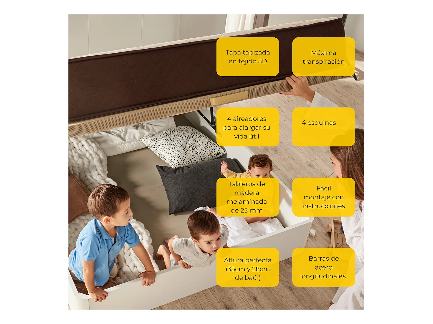 Canape Abatible 135 x 190 cm | Color Blanco | Con Subida A Domicilio | Reforzado | Gran Almacenaje | Descansin