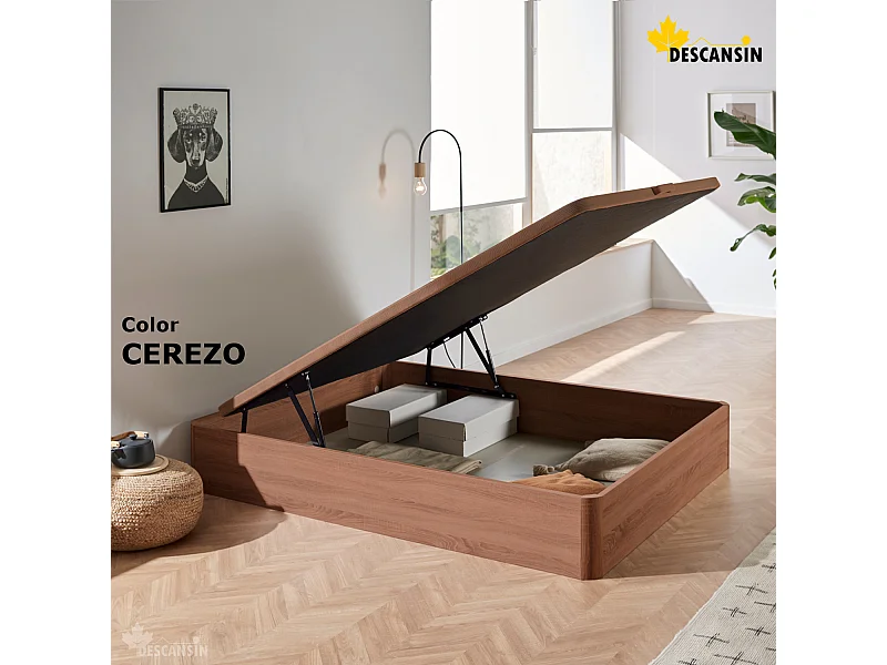 Canapé Abatible 160 x 190 cm | Color Cerezo | Con Subida A Domicilio | Reforzado | Gran Almacenaje | Descansin