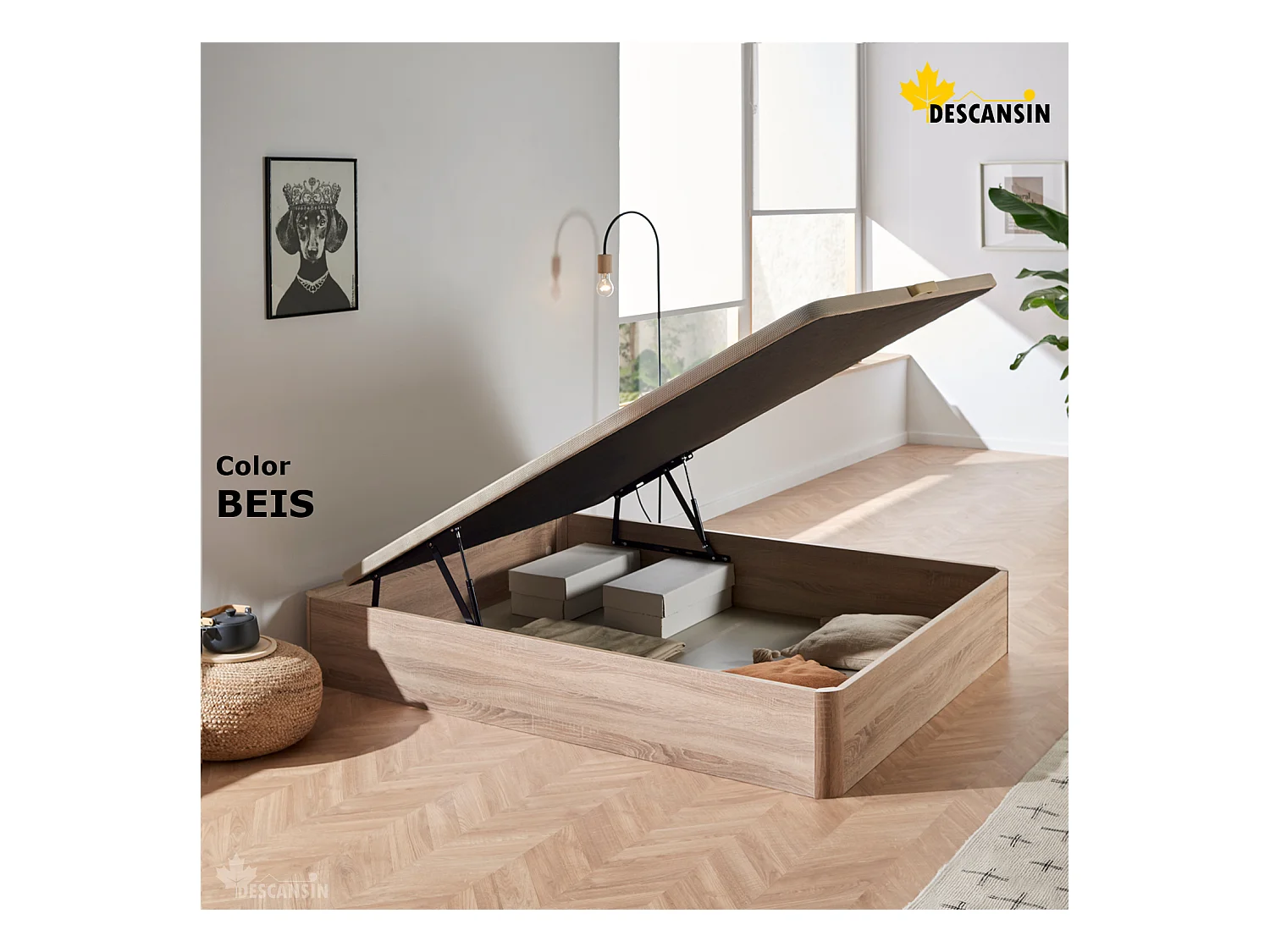 Canape Abatible 135 x 190 cm | Color Beige | Con Subida A Domicilio | Reforzado | Gran Almacenaje | Descansin