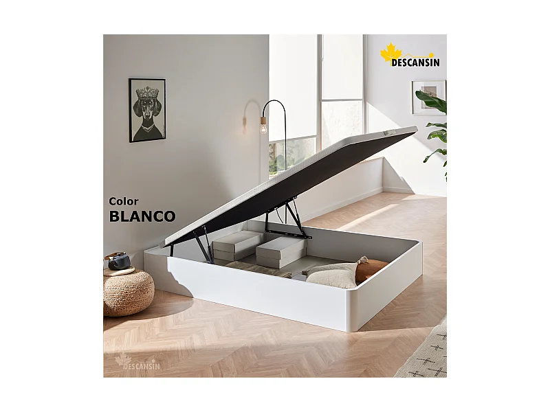 Canape Abatible 160 x 190 cm | Color Blanco | Con Subida A Domicilio | Reforzado | Gran Almacenaje | Descansin