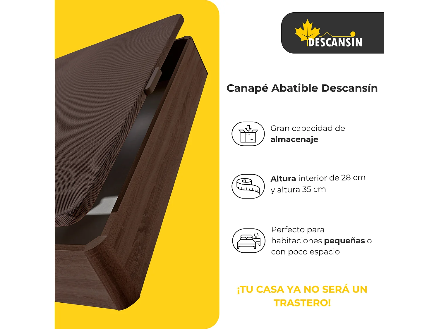 Canapé Abatible 180 x 200 cm | Color Chocolate | Con Subida A Domicilio | Reforzado | Gran Almacenaje | Descansin